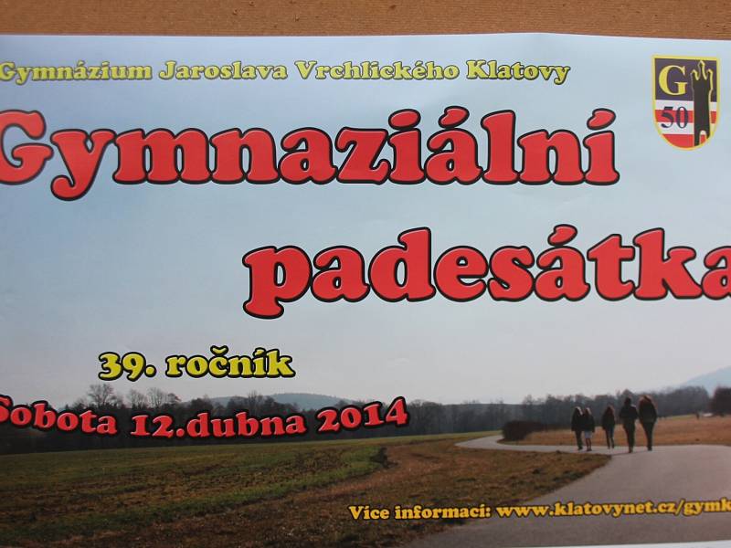 Tradiční turistický pochod Gymnaziální padesátka se šel v Klatovech 12. 4. 2014
