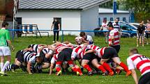 Rugby Šumava Nýrsko/RC České Budějovice (černobílé dresy) - RC Havířov 47:32.