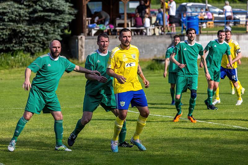 I. B třída, skupina B, 23. kolo: TJ Měcholupy (na snímku fotbalisté ve žlutých dresech) - TJ Pfeifer Chanovice (zelení) 1:3.