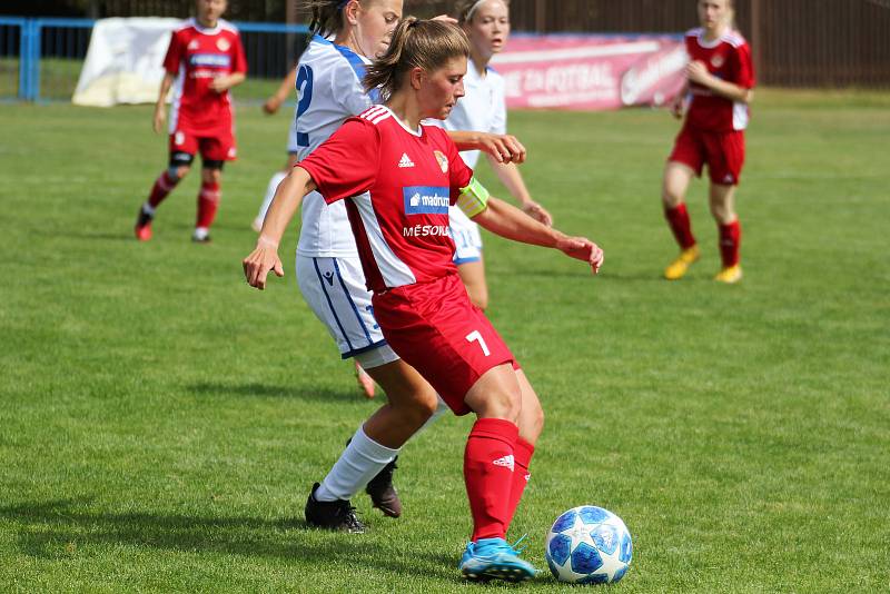 Fotbalistky SK Klatovy 1898 (hráčky v červených dresech) sehrály své historicky první utkání. Soupeřkami byly dívky Viktorie Plzeň do 18 let.