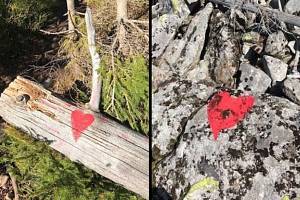 Vedení bavorského parku trápí nelegální kříže (tento byl umístěn na skalní stěnu na Farrenbergu) i nepovolená značení cest.