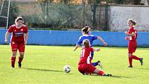 9. kolo divize žen, skupina C: SK Klatovy 1898 (na snímku fotbalistky v červených dresech) - TJ Jiskra Domažlice 1:1 (1:0).