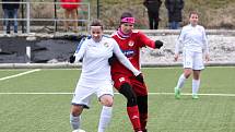 Zimní příprava, ženy: SK Klatovy 1898 (na snímku fotbalistky v červených dresech) - FC Viktoria Plzeň B / TJ VS Plzeň (bílé dresy) 0:6 (0:2).