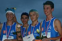 Noví čeští rekordmani na 4x60 m, zleva Dominik Holub, Marek Řehák, Tadeáš Krakuvčík, Jakub Fiala.