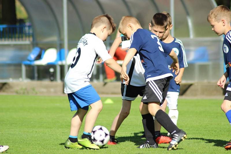 Přátelské utkání mladých fotbalistů a hokejistů Kolína.