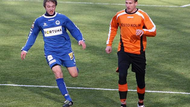 Bedřich Franc (vpravo) v přípravném fotbalovém utkání Kolín - Liberec B.