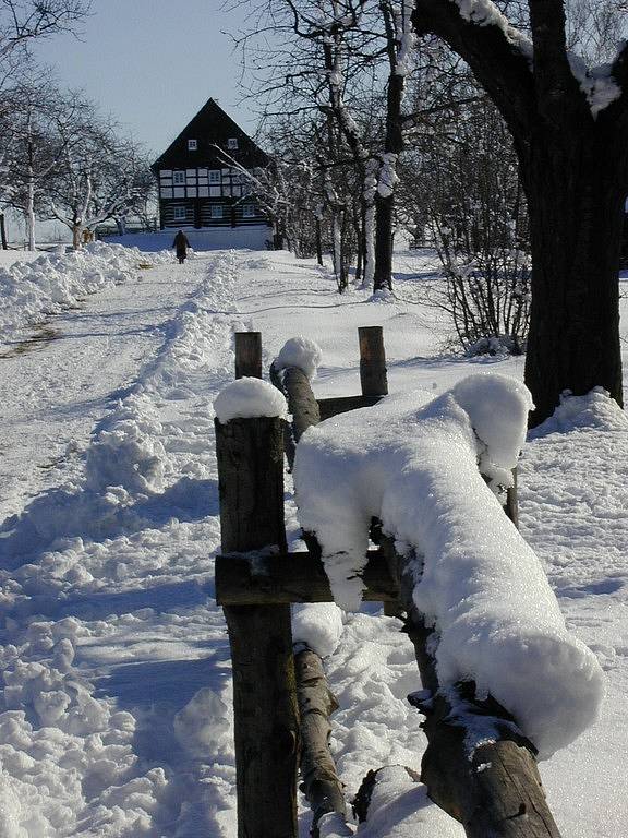 Kouřimský skanzen pod sněhovou nadílkou