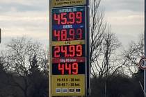 Ceny pohonných hmot v Kolíně 14. března 2022.