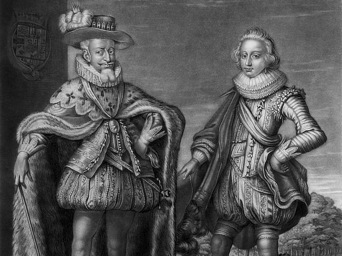 Dánský král Kristián IV. se synem, princem Frederikem.