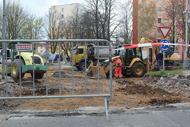 Rekonstrukce Masarykovy ulice v Kolíně, polovina dubna 2018