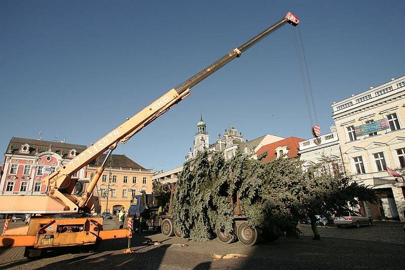 Vánoční strom už je na Karlově náměstí v Kolíně. 26.11. 2009