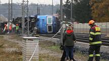 Místo nehody nákladního vlaku ve stanici Poříčany v úterý 11. října 2022.
