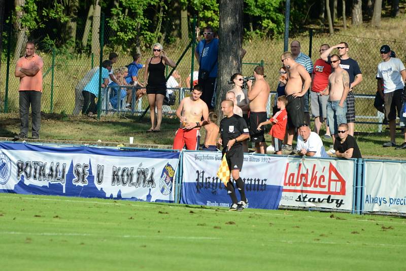 Z utkání 2. kola Poháru České pošty mezi FK Kolín a Duklou Praha (0:1).