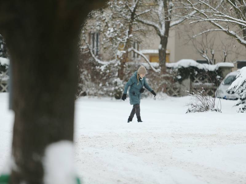 Sněhová kalamita v Kolíně v pondělí 8. února 2021.