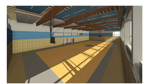 Vizualizace sportovní haly, kterou chce postavit obec Dolní Branná.