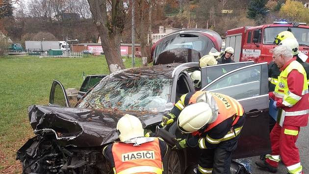 Při pondělní nehodě narazilo auto do stromu na silnici mezi Batňovicemi a Úpicí.