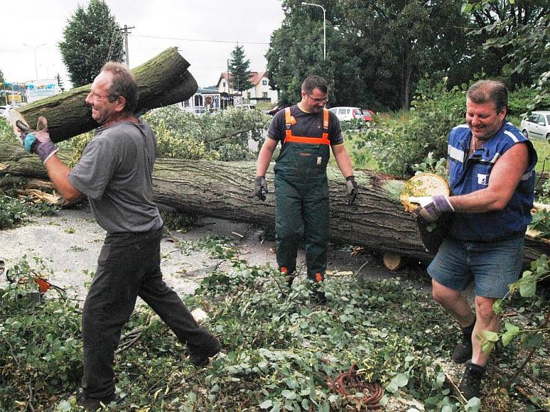 Odstraňování škod po větrné bouři na Trutnovsku