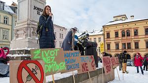 Demonstrace odpůrců protipandemických opatření v Trutnově na Krakonošově náměstí..