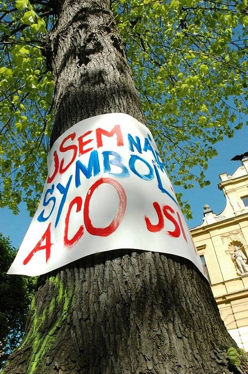 Desítky studentů Střední uměleckoprůmyslové školy Turnov protestují proti záměru turnovské radnice pokácet stromy ve Skálově ulici.