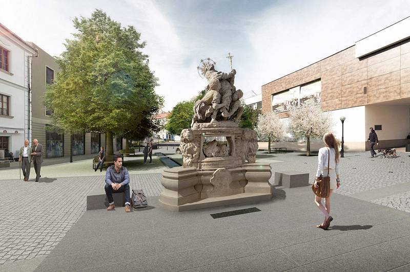 Vizualizace nové podoby pěší zóny v historickém jádru Trutnova představuje Svatojanské náměstí.