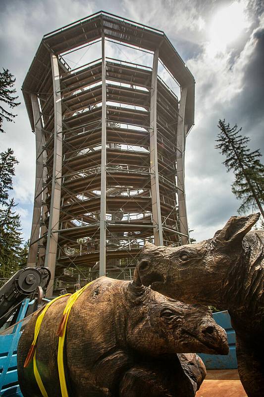 Od minulého úterý figurují u Stezky korunami stromů Krkonoše v Janských Lázních dva dřevění nosorožci jako symbol zoo, příští rok se objeví v safari parku na oplátku vyhlídková věžička, připomínající Stezku. Obě organizace spojily síly při propagaci.