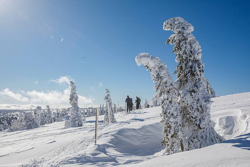 Slunečný víkend přilákal na hřebeny Krkonoš tisíce turistů, do terénu vyrazila řada skialpinistů.