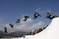 Mistrovství republiky ve snowboard slopestylu v Peci pod Sněžkou.