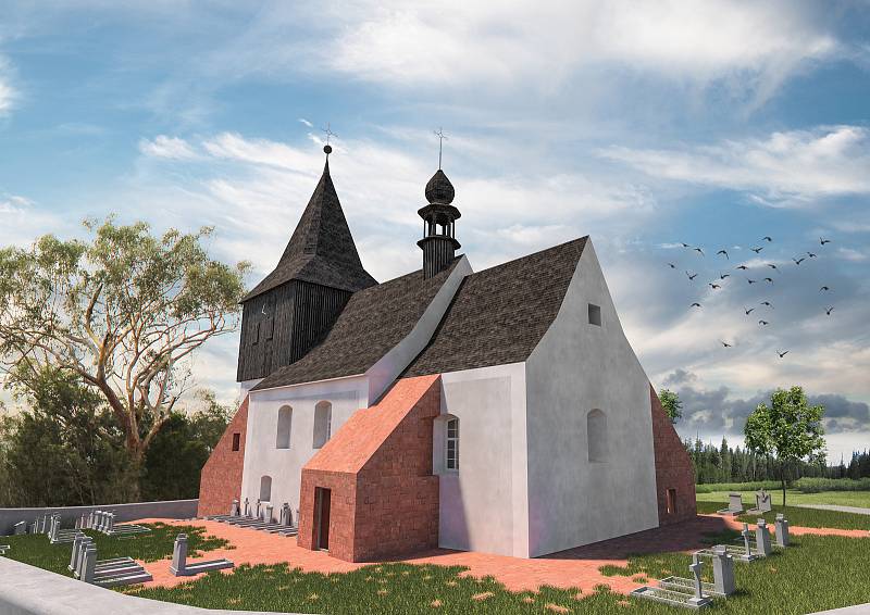 Jeden z návrhů obnovy kostela v Horním Žďáru od architekta  Jana Vojtíška ze Studia Aeiou.