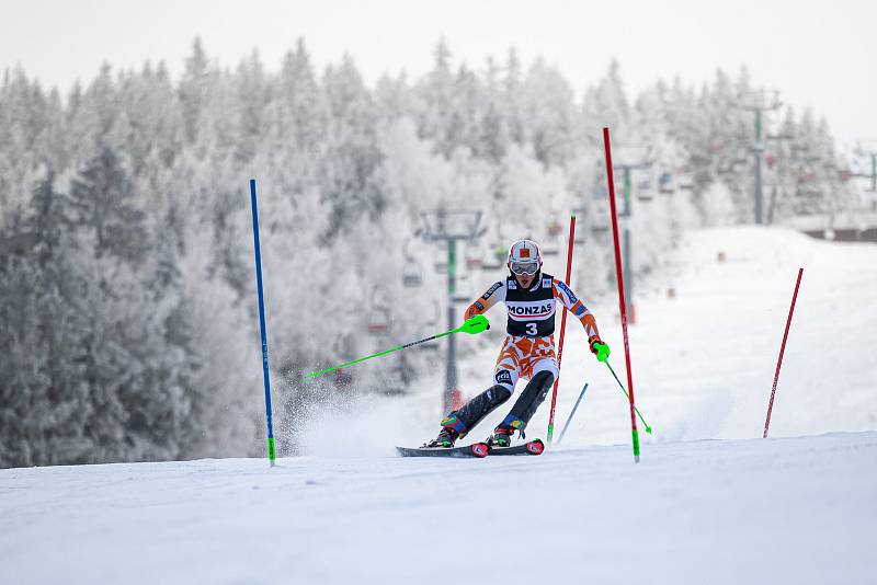 Slovenka Petra Vlhová na trati slalomu Světového poháru v alpském lyžování žen ve Špindlerově Mlýně v sobotu 28. ledna 2023.