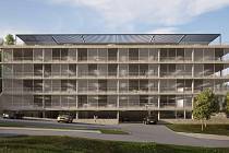 Vizualizace parkovacího domu, který vznikne v areálu trutnovské nemocnice podle projektu architektů brněnského studia Atelier 99.