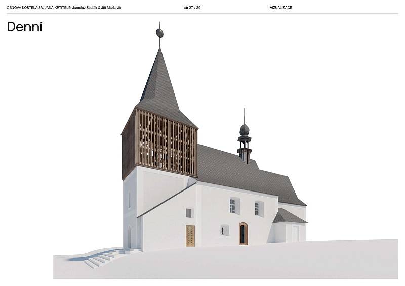 Jeden z návrhů obnovy kostela v Horním Žďáru od architektů Jaroslava Sedláka a Jiřího Markeviče.