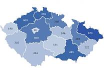 Rozložení evidovaných brownfieldů napříč kraji ČR (k 31. 12. 2022)