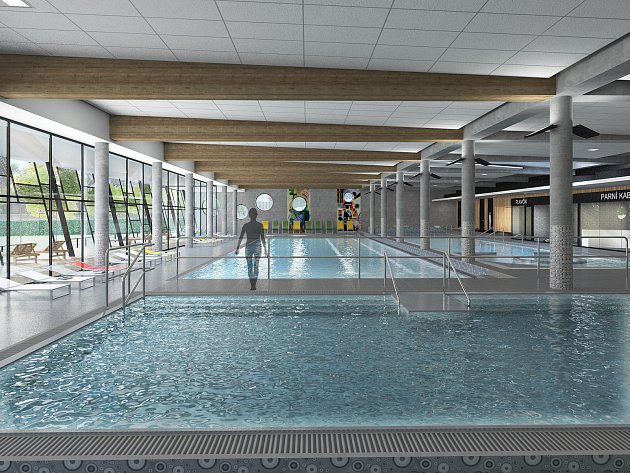 Krytý bazén ve Vrchlabí bude mít čtyři plavecké dráhy na 25 metrů, cvičný bazén, relaxační bazén i více než 70 metrů dlouhý tobogán.