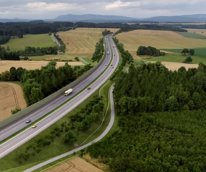 Vizualizace dálnice D11 u Hajnice na trase Jaroměř - Trutnov.