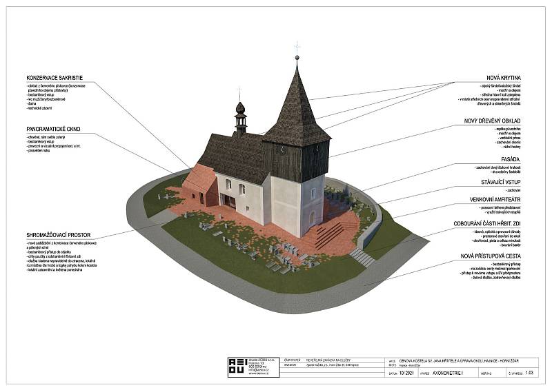 Jeden z návrhů obnovy kostela v Horním Žďáru od architekta  Jana Vojtíška ze Studia Aeiou.