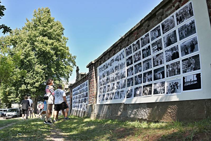 Uznávaný fotograf Bohdan Holomíček vystavil v sobotu fotky na hřbitovní zdi v Mladých Bukách.