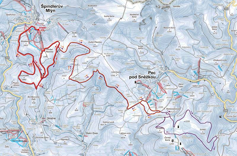 Mapa letošní Krkonošské sedmdesátky.