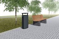 Vizualizace nových laviček a odpadkových košů, které budou umístěny ve Špindlerově Mlýně