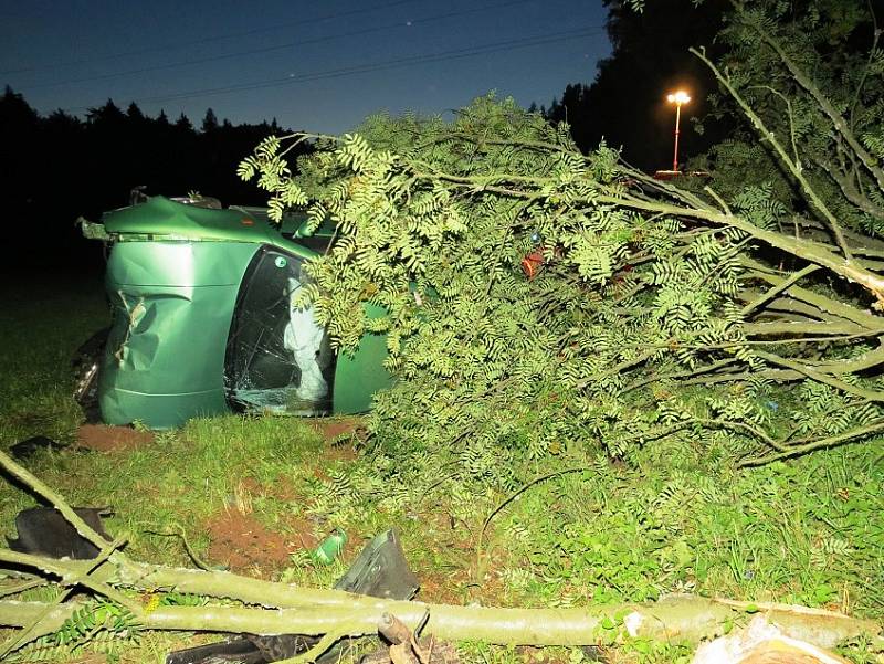 Řidič, vydatně posílený alkoholem, narazil ve Starém Rokytníku čelně do stromu.