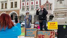 Demonstrace odpůrců protipandemických opatření v Trutnově na Krakonošově náměstí v neděli 23. ledna.