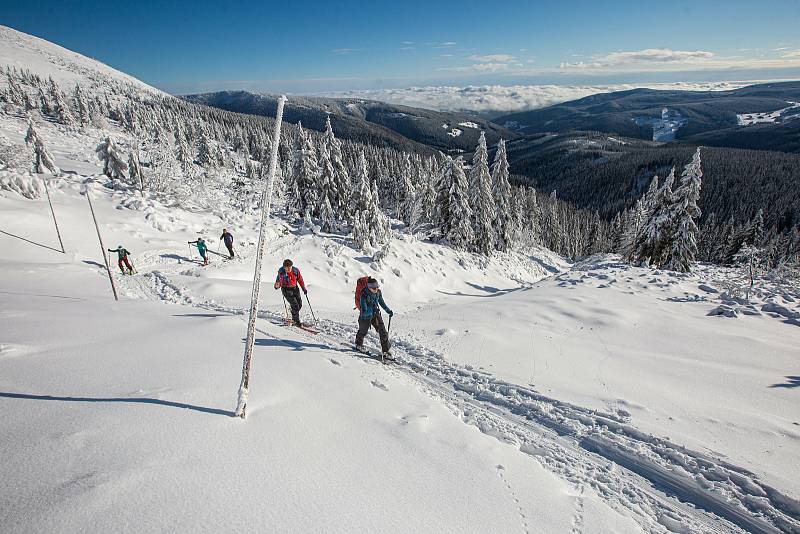 Skialpinisté v Krkonoších.