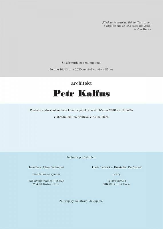 Smuteční parte: Petr Kalfus.