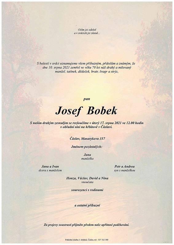 Poslední rozloučení: Josef Bobek.