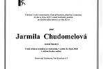 Smuteční parte: Jarmila Chudomelová.