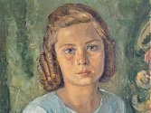 Portrét mladé dívky od kutnohorského malíře Josefa Krčila (1906 - 1985).