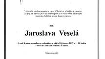 Smuteční parte: Jaroslava Veselá.
