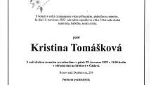Smuteční oznámení: Kristina Tomášková.