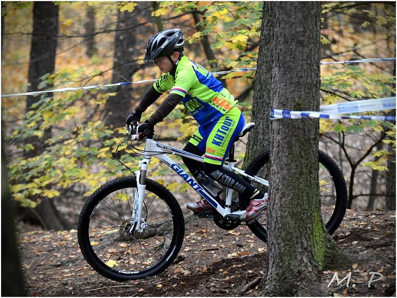 Trénink kutnohorské cyklistické stáje KH Tour Cycling Team pod kaňkovskou rozhlednou, 27. října 2013.