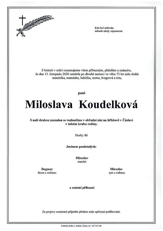 Smuteční parte: Miloslava Koudelková