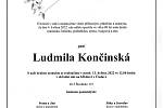 Smuteční oznámení: Ludmila Končinská.
